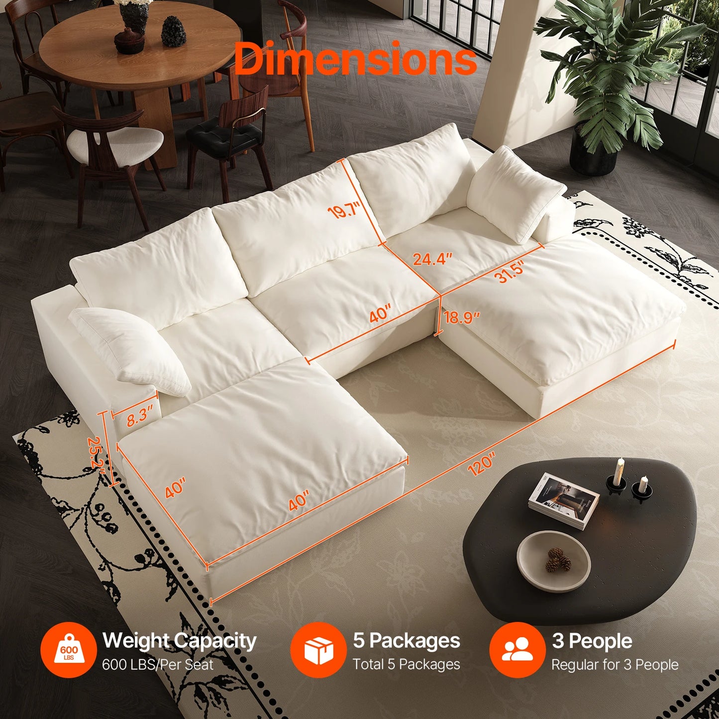 Modern U-shaped Convertible Sofa w/Ottoman