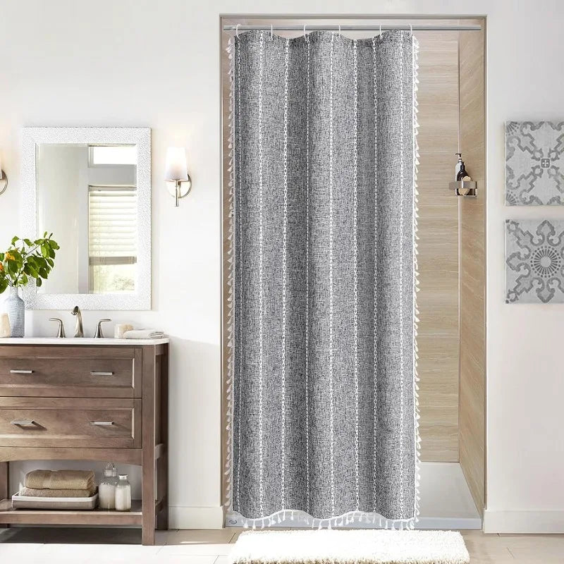 Boho Farmhouse Cotton Linen Shower Curtain