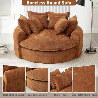 Close-up view of the soft chenille fabric on the Chenille Round Chaise Lounge Sofa – Oversized Circular Cuddle Chair.