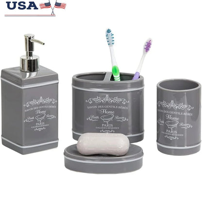 Decorative 4-Piece Gray Ceramic Bathroom Ensemble w/a Chic Paris Design