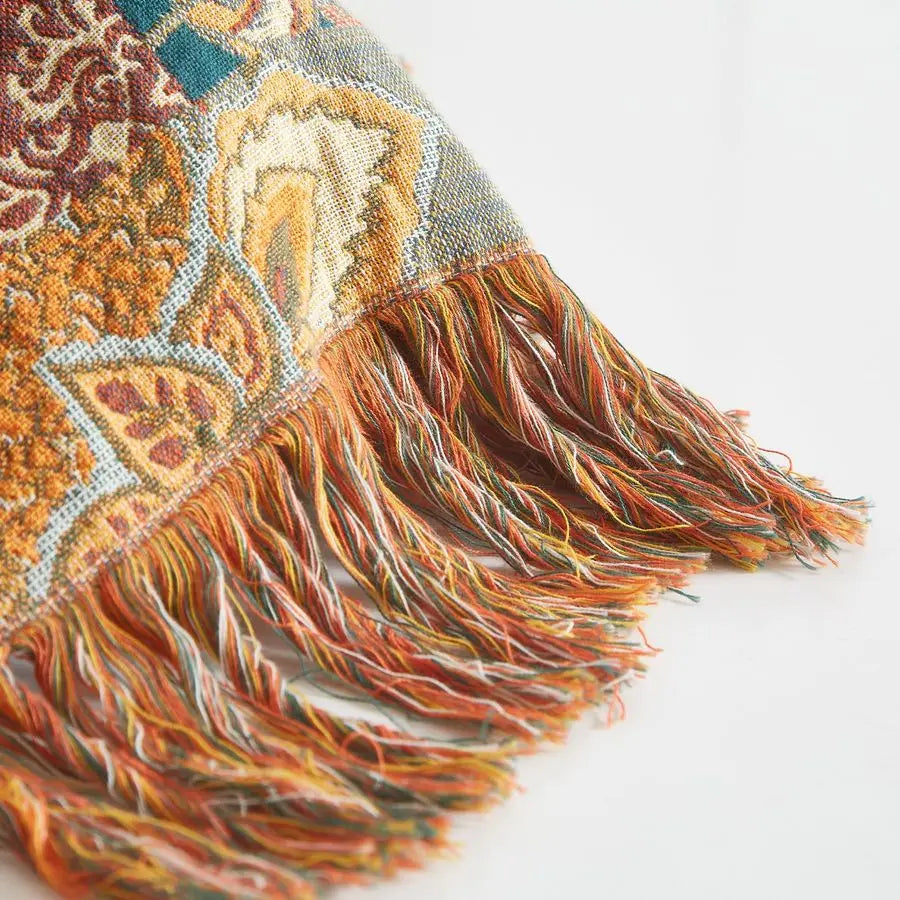 Ultra Soft 100% Muslin Cotton Boho Throw Blanket w/Printed Patchwork Floral Design