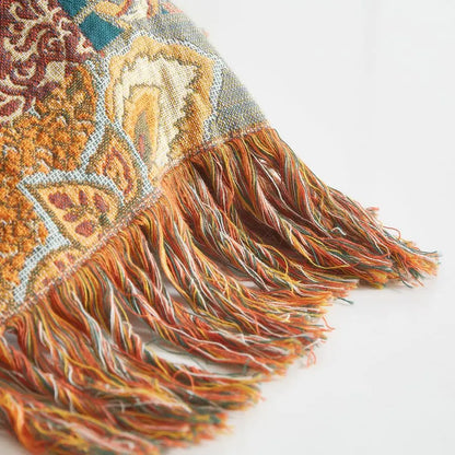 Ultra Soft 100% Muslin Cotton Boho Throw Blanket w/Printed Patchwork Floral Design