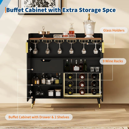 Close-up of the Modern Wall-Mounted Wine Rack showcasing premium black wood finish and optimal storage for wine bottles and glasses.