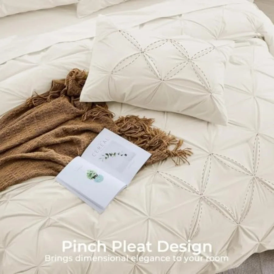 Our Queen 7-Piece Pintuck Comforter Set includes everything you need for a fully coordinated look, including sheets and pillowcases for ultimate convenience.