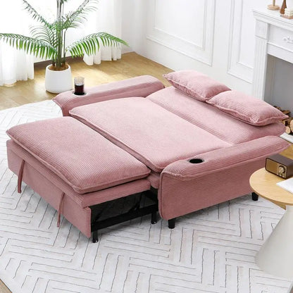 Multi-Functional Pink Letter Striped Corduroy Sofa Bed