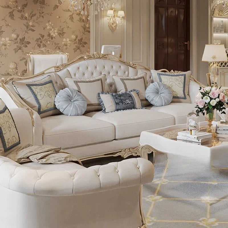 Elegant French Style Solid Wood Living Room Furniture featured in a curated living room layout, underscoring its timeless design.