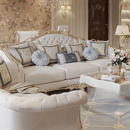 Elegant French Style Solid Wood Living Room Furniture featured in a curated living room layout, underscoring its timeless design.