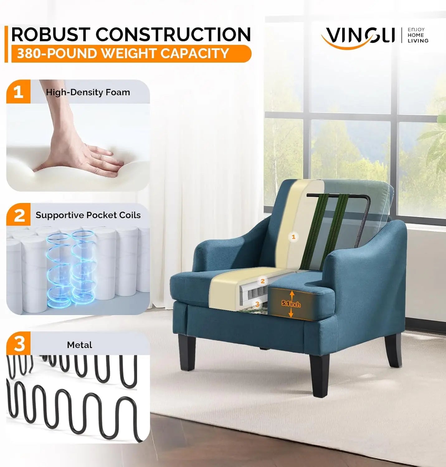 Versatile & Cozy Blue Linen Accent Chair ~ Set of 2