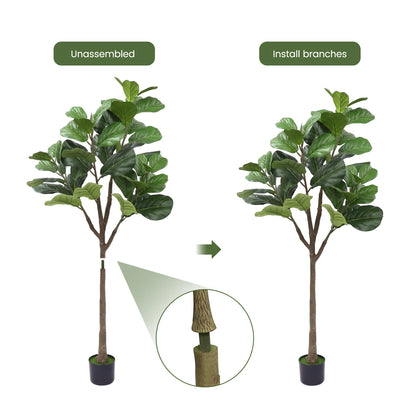 63" Decorative Artificial Fig Tree w/True Vein Leaves & a Realsitic Trunk