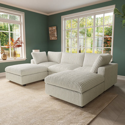 Oversized Black U-shaped Covertible Cloud Couch w/Ottoman