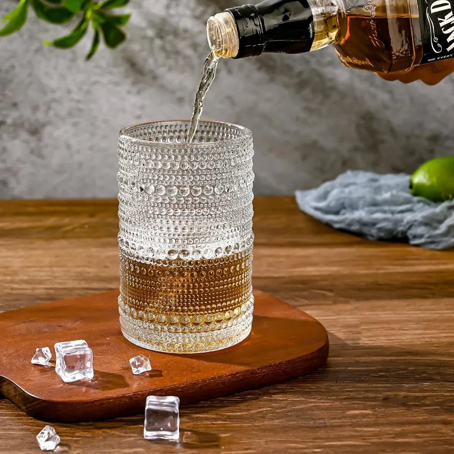 Vintage Hobnail Glass Drinking Glasses Set of 6, showcasing the clear retro vibe and vintage hobnail glassware design.