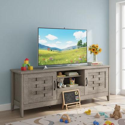 Rustic Oak finish of the Rustic Farmhouse TV Stand enhancing homely decor.