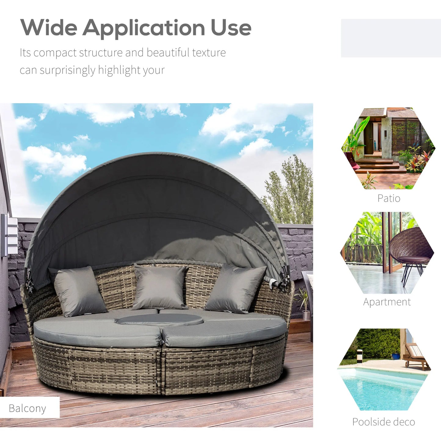 4-Piece Dark Grey Outdoor Convertible Daybed