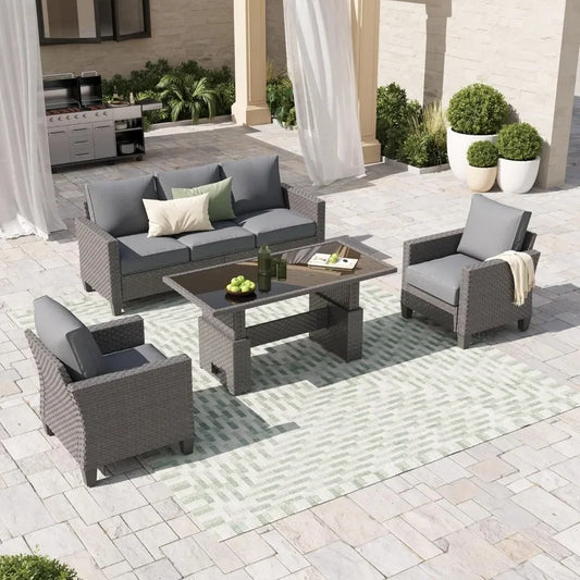4-piece Outdoor All-weather Wicker Sectional Patio Set