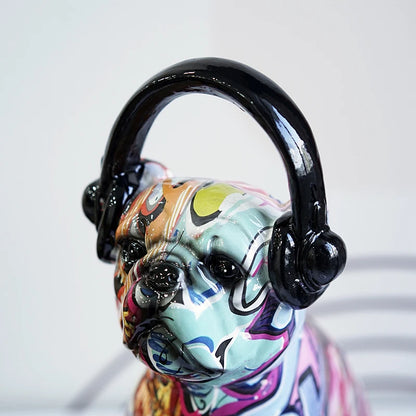 Resin Graffiti Art Figurine-Earphone Dog