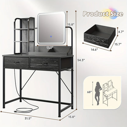 Black LED Glam Vanity – 3-Color Mirror