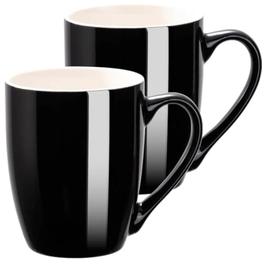 Large Ceramic Black Coffee Mugs(Set of 2)