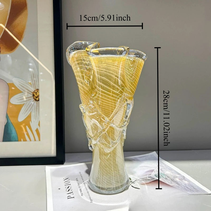 Luminous Yellow Swirl Art Glass Vase – Hand-Blown Luxury Centerpiece