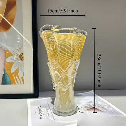 Luminous Yellow Swirl Art Glass Vase – Hand-Blown Luxury Centerpiece