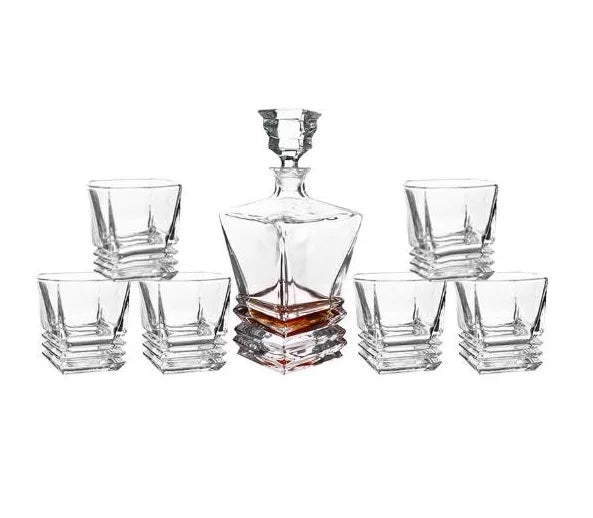 Colorful Wine Decanter & Patterned Glass Set