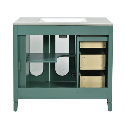 Modern 36" Double Glass Door Bathroom Cabinet w/Undermount Ceramic Sink