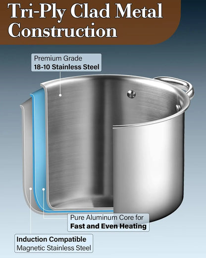 Interior view of Cook N Home 12-Quart Stainless Steel Stockpot demonstrating even heat distribution for batch cooking.