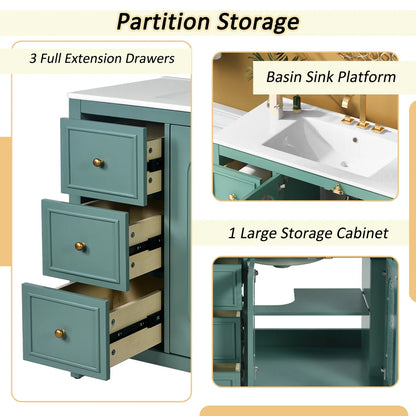 Modern 36" Double Glass Door Bathroom Cabinet w/Undermount Ceramic Sink