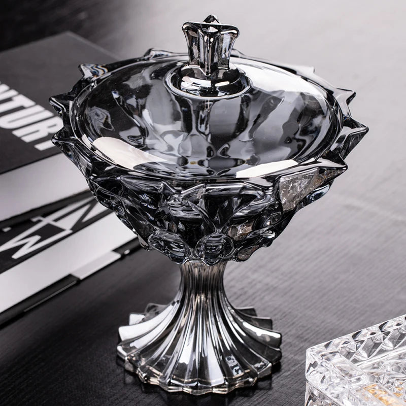 Elegant Crystal Glass Candy Jar with Lid in Black - an exquisite elegant crystal candy jar perfect for home decor.