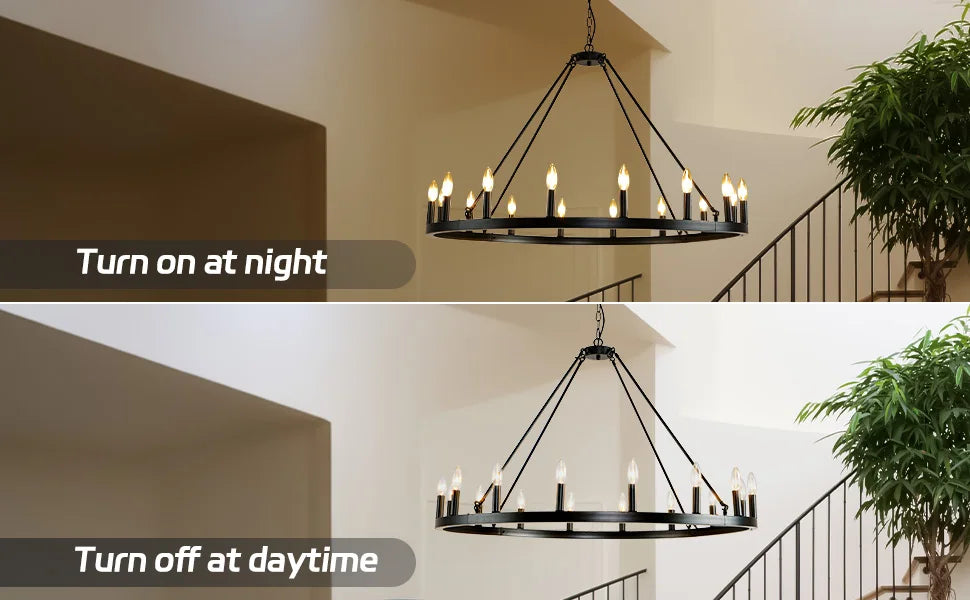 Rustic Farmhouse 16-Light Wagon Wheel Chandelier