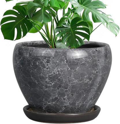 Elegant Indoor Gray Marble Ceramic Plant Pot 
