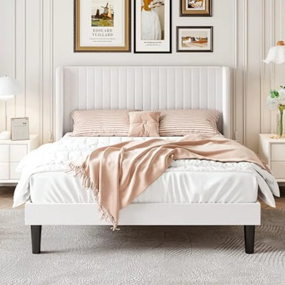 Side view of Luxury Velvet Wingback Bed Frame highlighting its stylish vertical channel tufting and strong build.