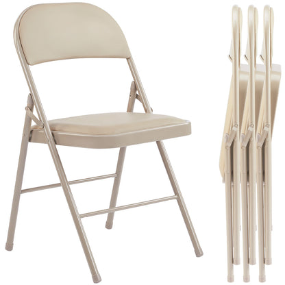 Compact storage of folded Padded Folding Chairs Set of 4, highlighting their space-saving design.