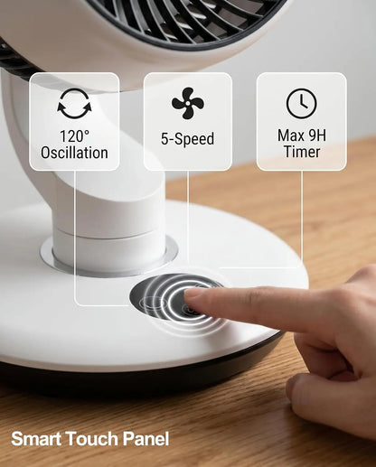 GAITIR Rechargeable Desk Fan - 7800mAh Battery with Smart Touch Display - Black, White, rechargeable desk fan with wide oscillating airflow