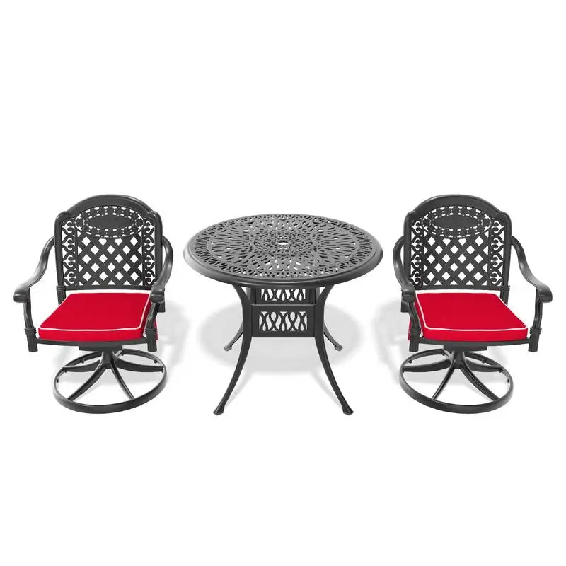   3 or 5-Piece All-Weather Black Cast Aluminum Patio Set w/Swivel Chairs & Cushions