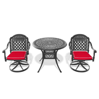   3 or 5-Piece All-Weather Black Cast Aluminum Patio Set w/Swivel Chairs & Cushions