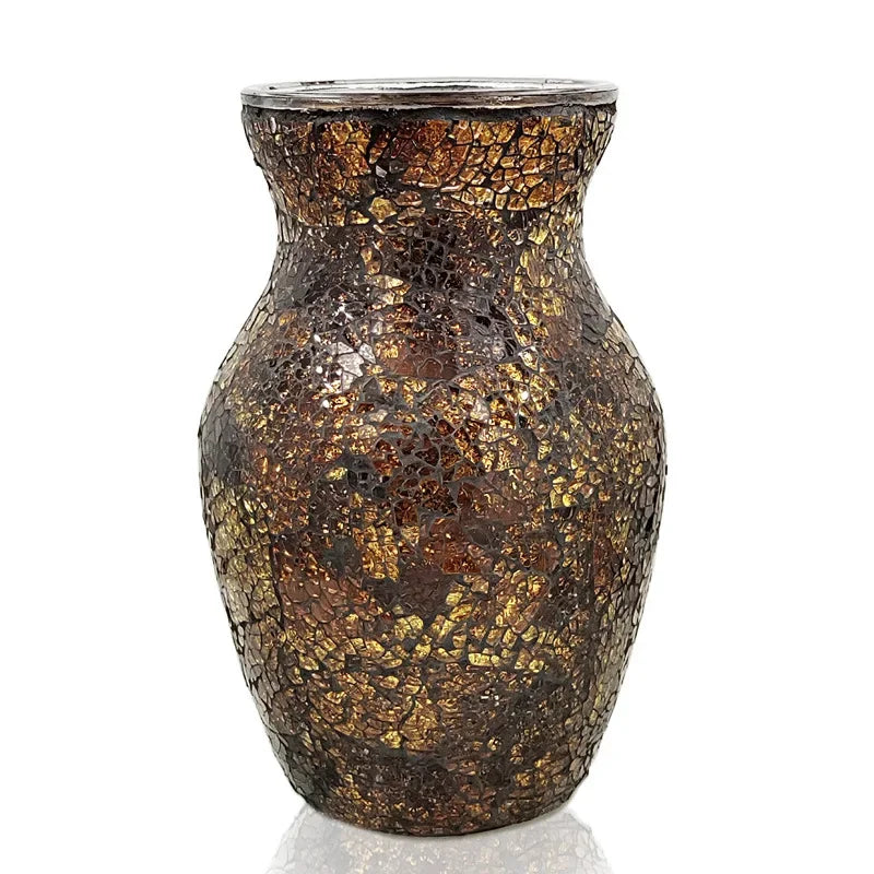 The 8" Handcrafted Cracked Glass Flower Vase with iridescent glow, showcasing why this handcrafted glass vase is a perfect gift for occasions.