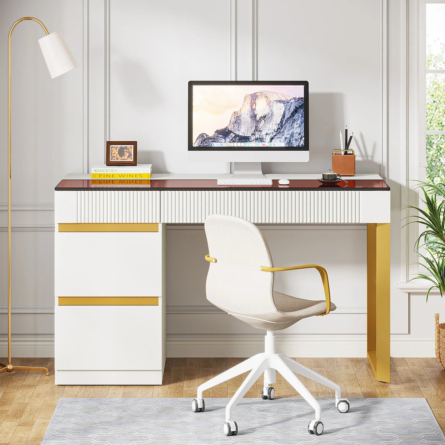 Modern & Versatile Computer Writing Desk w/4 Storage Drawers