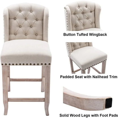 26" Tufted Upholstered Counter Height Bar Stool