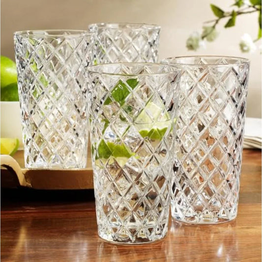 Diamond Cut Highball Glasses showcasing elegant design - perfect drinkware set for cocktails and entertaining.