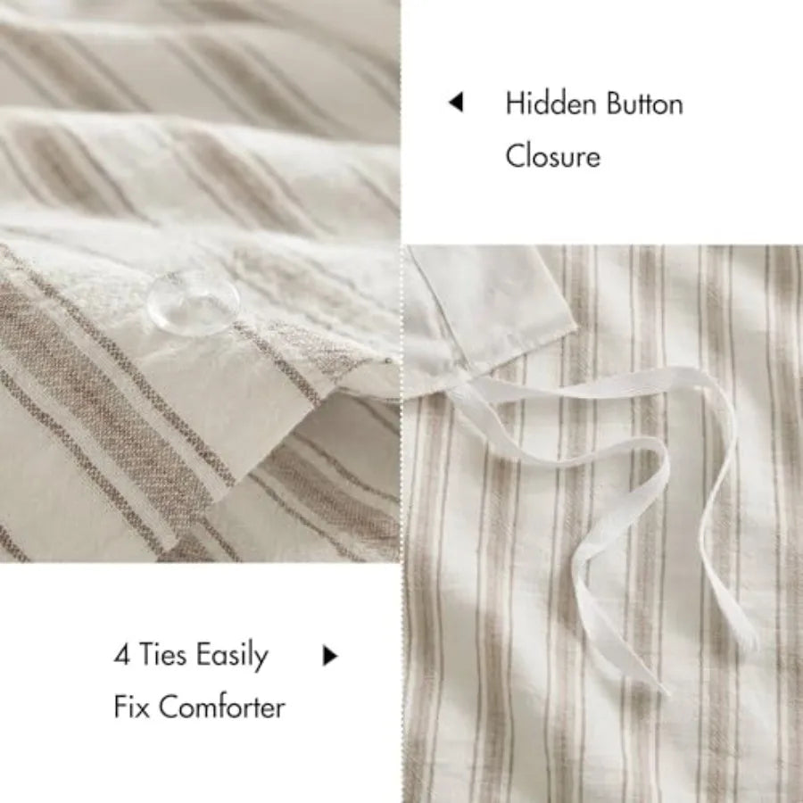 The Luxury Linen Blend Striped Duvet Cover Set displayed on a California King bed, demonstrating luxury bedding that suits all seasons.