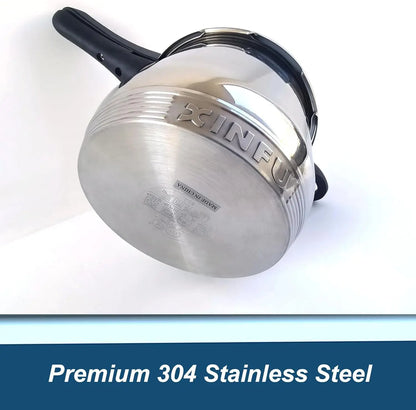 Heavy Duty 304 Stainless Steel 8.5 Quart Pressure Cooker ~ Serves 6-8 — close-up of glossy 304 stainless steel lid and body