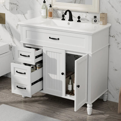 Freestanding 36" White Bathroom Vanity w/Ceramic Sink
