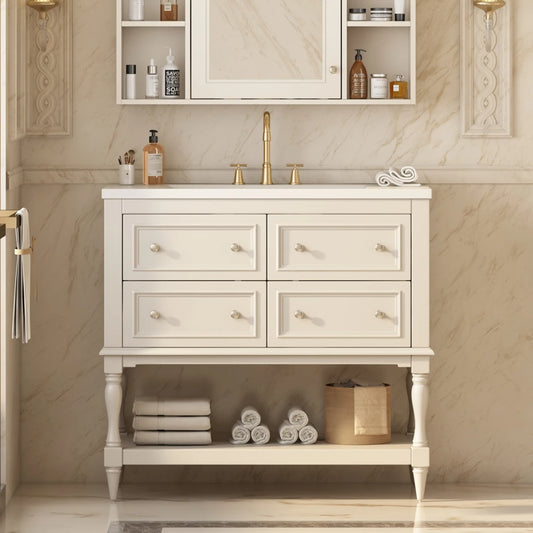 36" Beige Bathroom Vanity w/Ceramic Undermount Sink