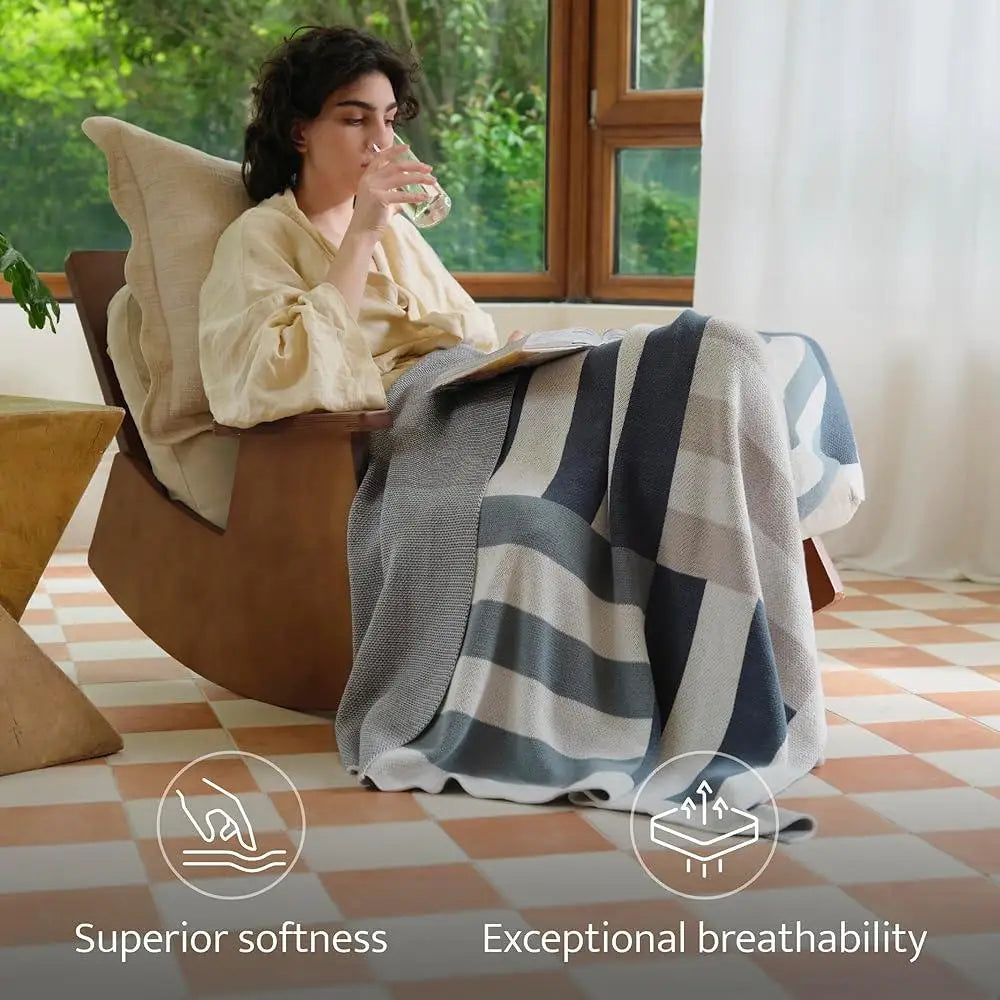 100% Soft Knit Cotton Throw Blanket