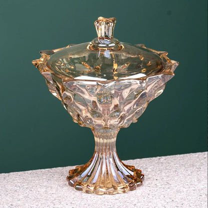 Elegant Crystal Glass Candy Jar serving snacks - showcases the versatile use of an elegant crystal candy jar.
