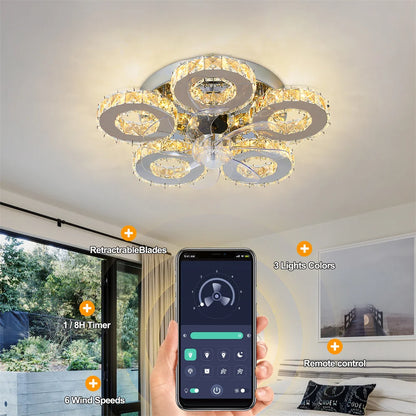Modern Crystal LED Ceiling Fan Light/Decor Fixture