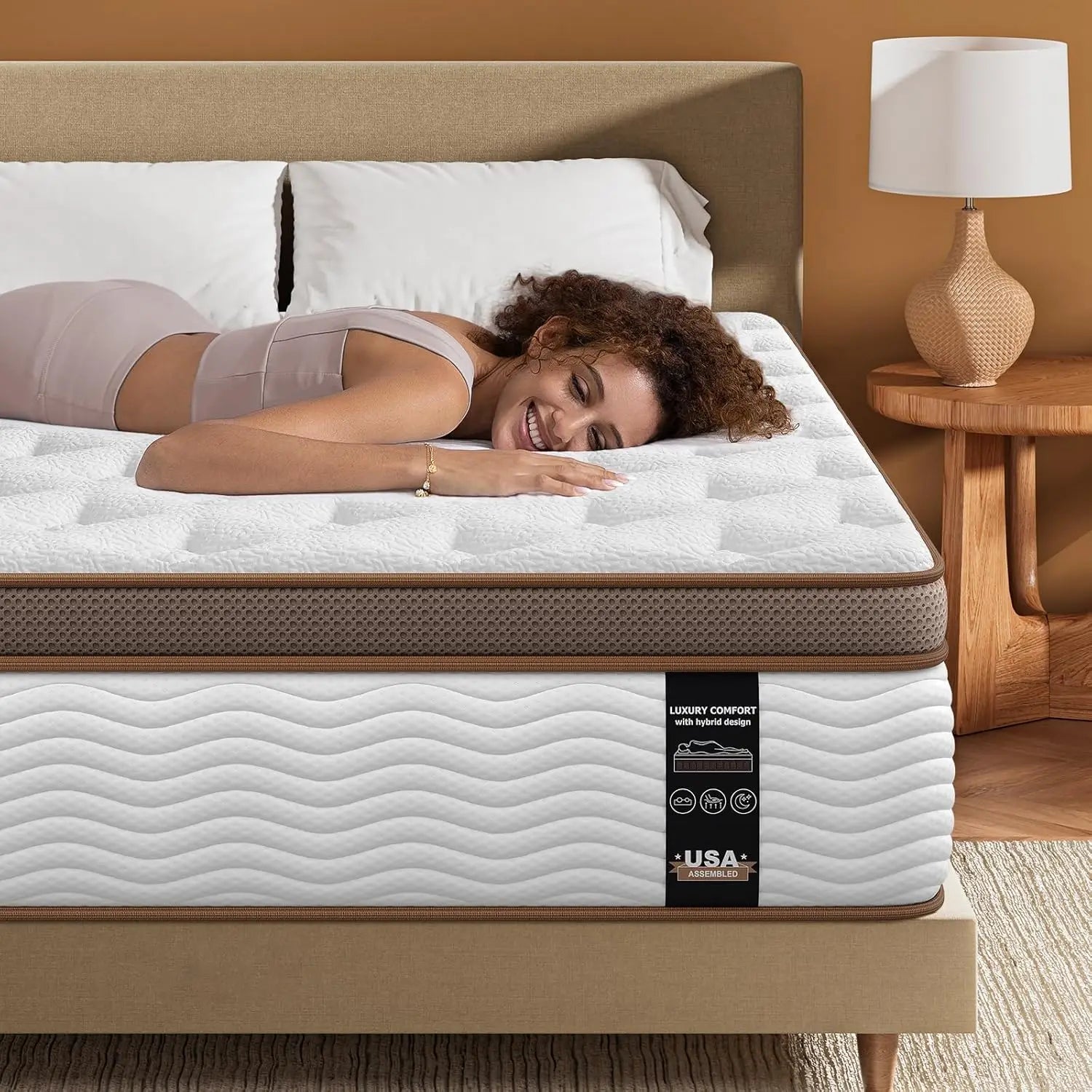 Side view of BedStory orthopedic hybrid mattress, illustrating its 800 pocket coils for enhanced sleep performance.