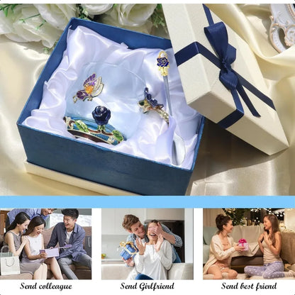 Fancy Butterfly & Rose Glass Tea Cup w/Spoon Gift Box