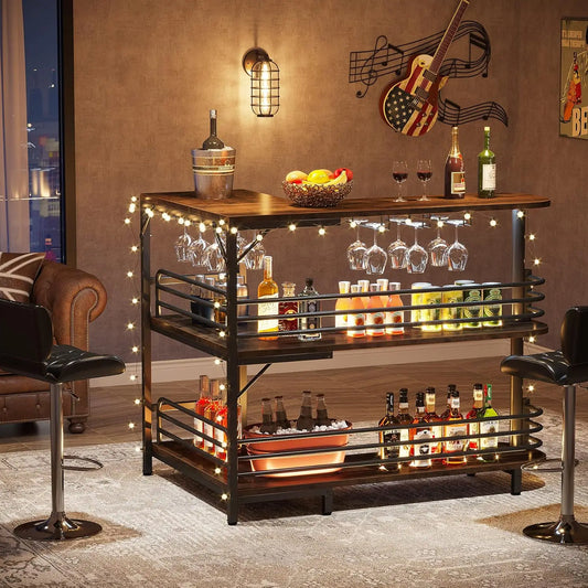 Industrial Liquor Bar Table for Home Pub/ L -Shaped Home Bar Unit