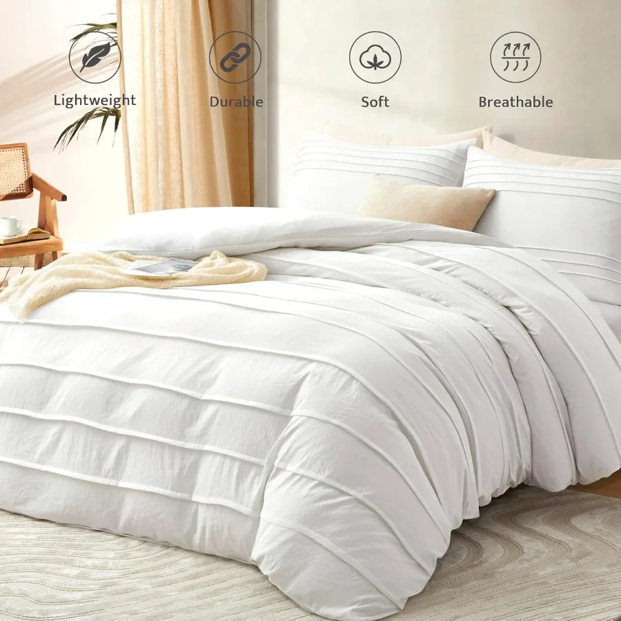 Modern Lightweight Queen Size 3-Piece White Duvet Cover